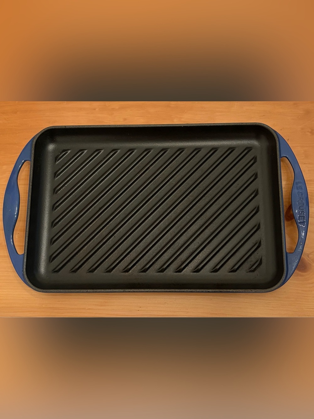 LE CREUSET Enameled Cast Iron Skinny Griddle Grill Pan Blue #33 France